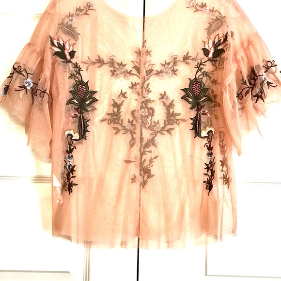 New DEX Floral Embroidered Pink Sheer Tulle Top S - Picture 5 of 7